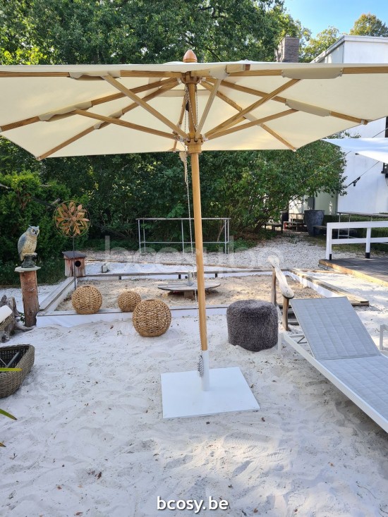  Jardinico MOOREA 300x300 Quadratischer Ampelschirm Mittelstocksonnenschirm Mittelstockschirm Teleskopschirm 3x3 Sonnenschirmmast Teakholzholtz Verkratzt| Sonnenschirmbespannung-bezug-tuch-stoff Natur.