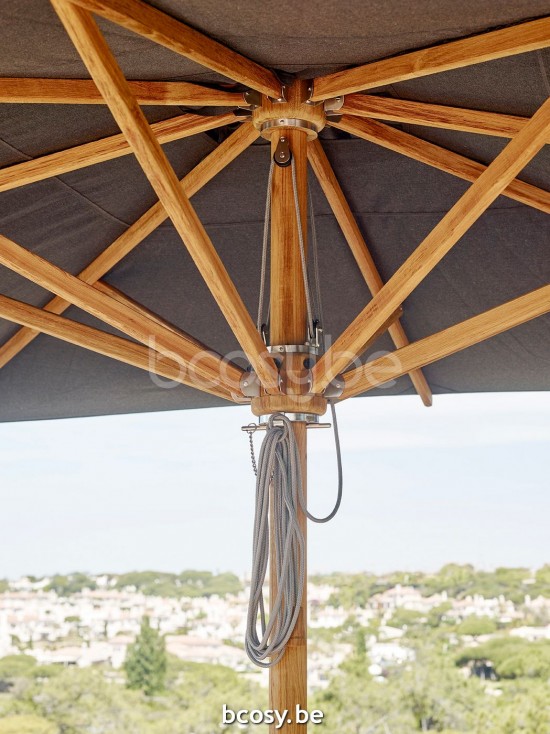 Jardinico MOOREA 300x300 Square Centerpost Parasol Pole Teak Scratched Canopy Taupe Classic-Acryl solids.