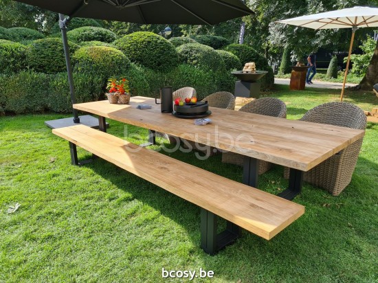  Jardinico NATURE Rechteckiger Gartenbank Außenbank Schwarz Matt Pulverbeschichtetes Aluminium Teak.