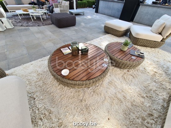 Jardinico TUGU Table De Jardin Basse À Caffee Rond Ø120 Cottage - Sable Teck.