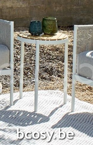 Jardinico VOLTE Runder Beistelltisch Verschachtelt Weisser Teak.