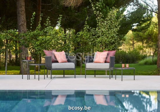  Jardinico VOLTE Runder Garten-beistelltisch Verschachtelt Ø40 Anthrazit Pulverbeschichtetes Aluminium Ceramic Nero-Charcoal.