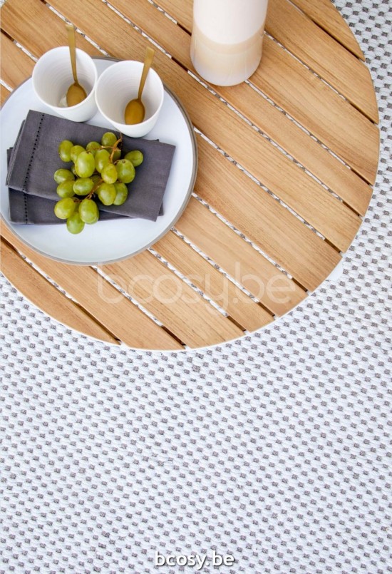 Jardinico VOLTE Round Outdoor Garden Side Table Nestable Ø75 White Powder Coated Aluminium Teak.