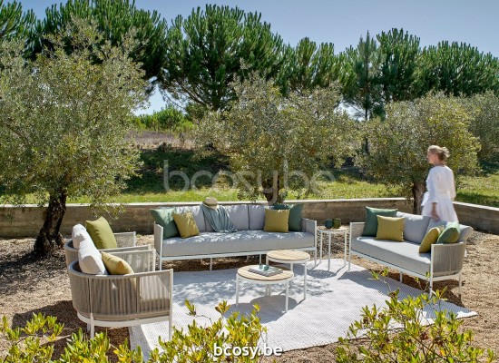 Jardinico VOLTE Table D'appoint De Jardin D'extérieur Emboîtable Rond Ø90 Aluminium Thermolaqué En Blanc Mat Teak.