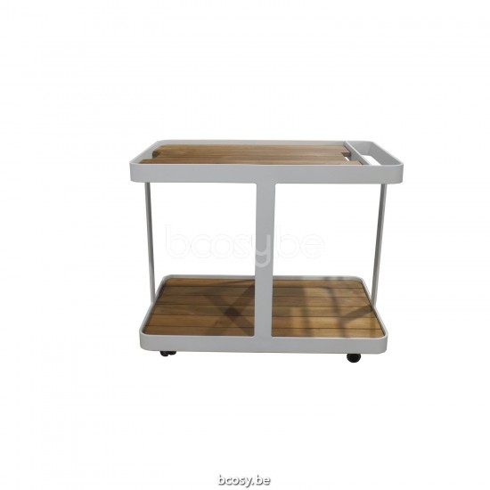Jati Kebon Baguta Trolley Wit mat aluminium Tafelblad Teak.