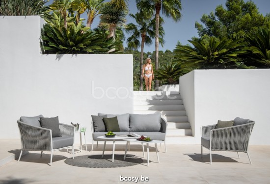 Jati&Kebon Fortuna Rope Loungesets 2zit Wit mat aluminium Lichtgrijs melange.