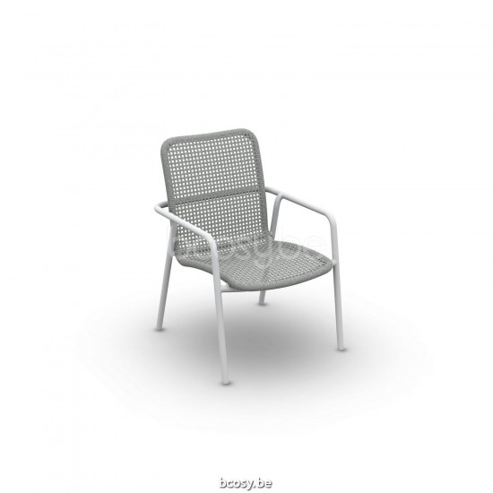 Jati Kebon Durham Stackable Arm Chair Alu White Mat Rope L Grey Melange Open Weaving.