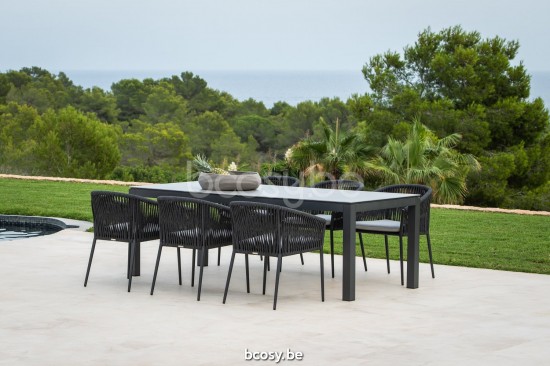 Jati&Kebon Fortuna Rope garden outdoor dining armchairs Charcoal mat aluminium Charcoal.