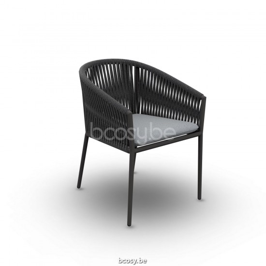 Jati Kebon Fortuna Rope Arm Chair Alu Charcoal Mat Rope Charcoal Black Straight Weaving Seat Cushion Sunbrella Natte Grey Chi.