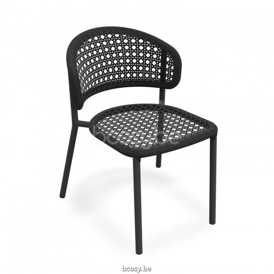 Jati Kebon Butterfly Stackable Side Chair Alu Charcoal Mat Rope Charcoal Black Flower Weaving.