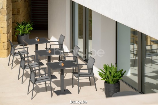 Jati&Kebon Loya stackable garden outdoor stacking chair Black mat aluminium.