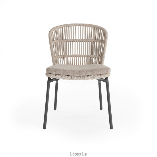 Jati Kebon Lima Stapelbare bijzetstoel Zonder kussens Antraciet mat aluminium Koord Beige uni.