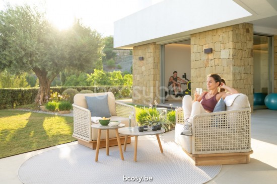 Jati Kebon Ronda Coffee Table Teak Natural Smooth Ceramic Palladium Grey 12mm D60x34.