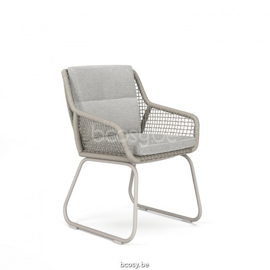 Jati Kebon Alden Arm Chair Aluminium Seat/Stainless steel Base Sand Mat Full Weaving Rope Beige Uni Open Weaving Seat + Back .