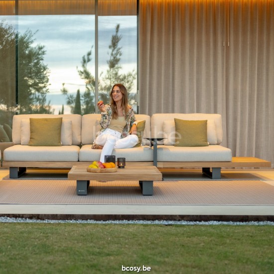 Jati Kebon Truro Lounge Base 3-Seat Alu Charcoal Mat/Teak + Side Table Teak.