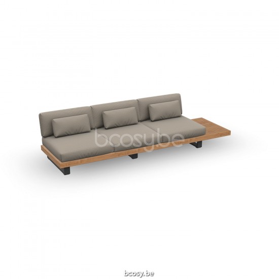 Jati Kebon Truro Lounge Base 3-Seat Alu Charcoal Mat/Teak + Side Table Teak.