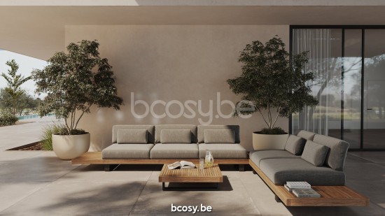 Jati Kebon Truro Lounge Loungebasis 2-zit + 2 teakdelen Antraciet mat aluminium.