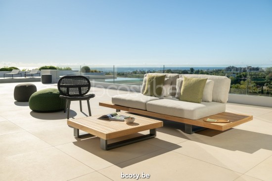 Jati Kebon Truro Lounge Loungebasis 2-zit + 2 teakdelen Antraciet mat aluminium.