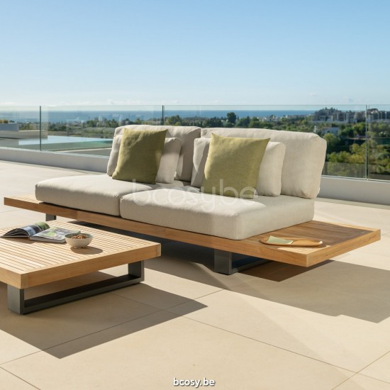 Jati Kebon Truro Lounge Base 2-Seat Alu Charcoal Mat/Teak + 2 Side Tables Teak.