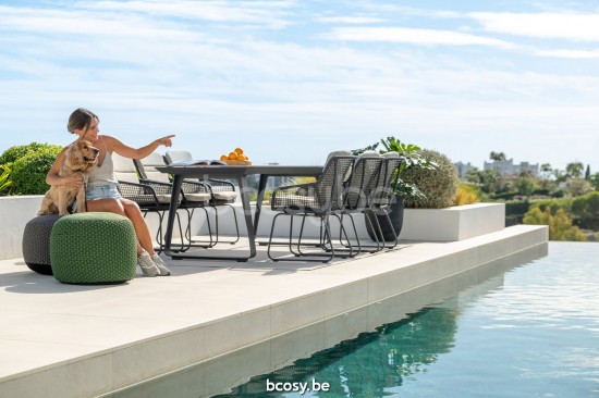 Jati&Kebon Elko garden outdoor dining tables ceramic top Charcoal mat aluminium.