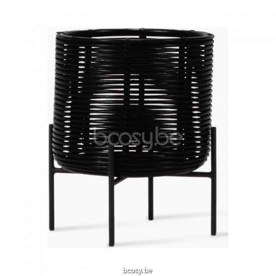 Vincent Sheppard Ivo Plantenpot Klein Dia 29x36h Zwart Stalen frame Zwart Wicker koord Polyethyleen.