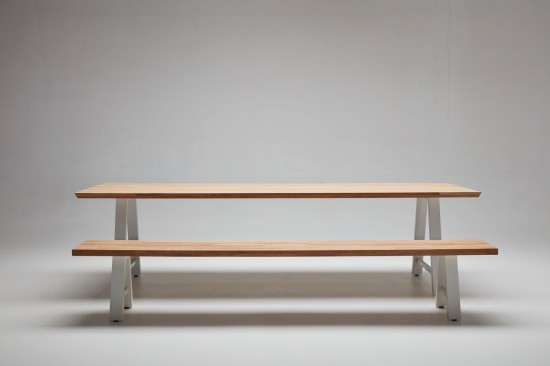 Vincent Sheppard Matteo 265x40 Banc cadre en Aluminium Blanc dune dessus de table Teck Non traité.