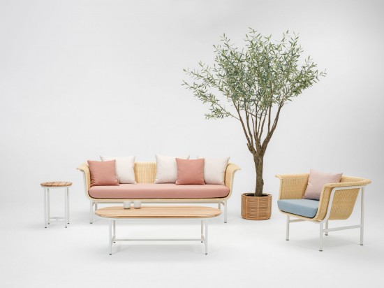 Vincent Sheppard Wicked Canapé lounge 2s Cadre en Aluminium Blanc Tressage Naturel Polyéthylène.