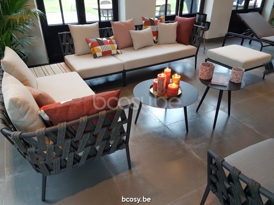 Vincent Sheppard Leo Gartenloungegarnitur Gartencouch Loungegruppe Mittelteil Rahmen aus Lava Aluminium Lava Seil Acryl.