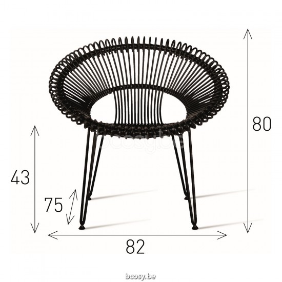 Vincent Sheppard Roy Lazy Chair Black Steel frame Black Wicker-rope Polyethylene.