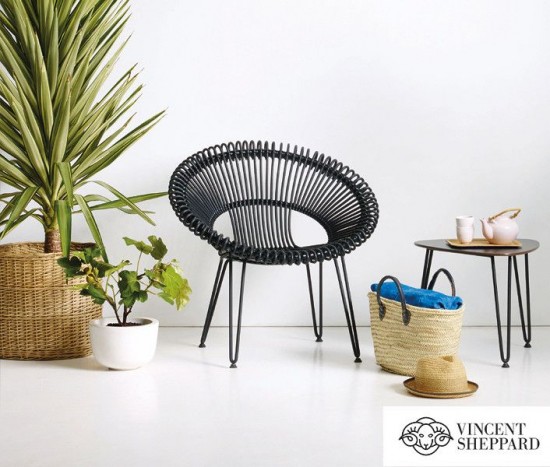 Vincent Sheppard Roy Cocoon Tuinstoelen Zwart Stalen frame Zwart Wicker koord Polyethyleen.