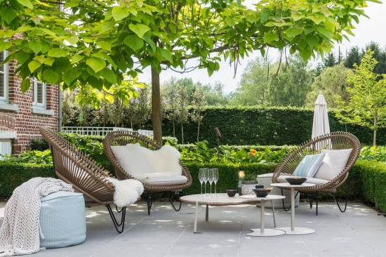 Vincent Sheppard Roy garden outdoor cocoon chairs Black Steel frame Camel Wicker-rope Polyethylene.