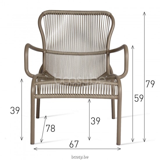 Vincent Sheppard Loop Lounge Chair Taupe Aluminium frame Taupe Crochet Polypropylene.