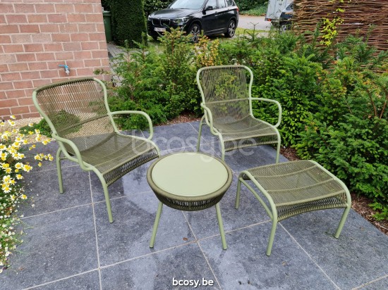 Vincent Sheppard Loop Loungesets 1zit Moss Aluminium frame Moss Gehaakte Koord Polypropyleen.