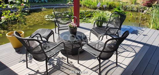 Vincent Sheppard Loop poufs de jardin extérieur cadre en Aluminium Noir Tressage Noir Polyéthylène.