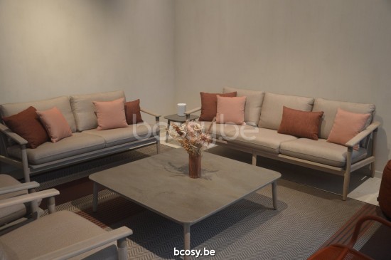 Vincent Sheppard David Gartenloungegarnitur Gartencouch Loungegruppe Rahmen aus Gealtert Teakholz Grau Seil Polypropylen.