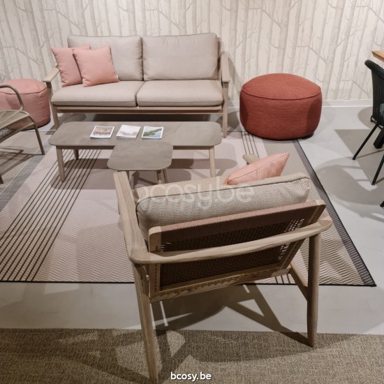 Vincent Sheppard David salons de jardin détente 2 places cadre en Teck Vieilli Corde Gris Polypropylène.