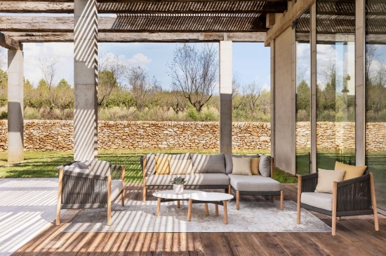 Vincent Sheppard Lento salons de jardin détente 1 place cadre en Teck Non traité Corde Anthracite-Charbon Polypropylène.