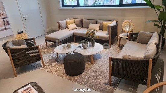 Vincent Sheppard Lento Modulaire Lounge hoekelementen Onbehandeld Teak Houten frame Antraciet-Steenkool Touw Polypropyleen.