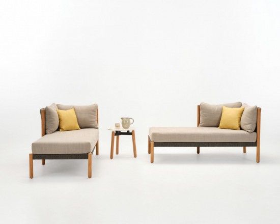 Vincent Sheppard Lento Modulare Chaiselongue rechts Rahmen aus Unbehandelt Teakholz Anthrazit-Kohle Seil Polypropylen.