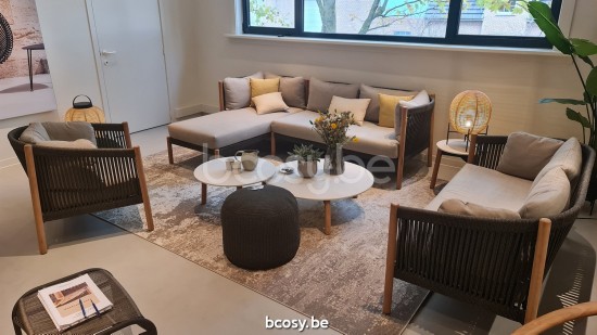 Vincent Sheppard Lento canapés salons de jardin modulables coin cadre en Teck Non traité Corde Anthracite-Charbon Polypropylè