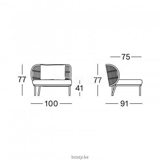 Vincent Sheppard Kodo Modular 1 Seater Right Dune White Aluminium frame Dune White Rope Polypropylene.