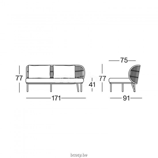 Vincent Sheppard Kodo Modular 2 Seater Left Dune White Aluminium frame Dune White Rope Polypropylene.