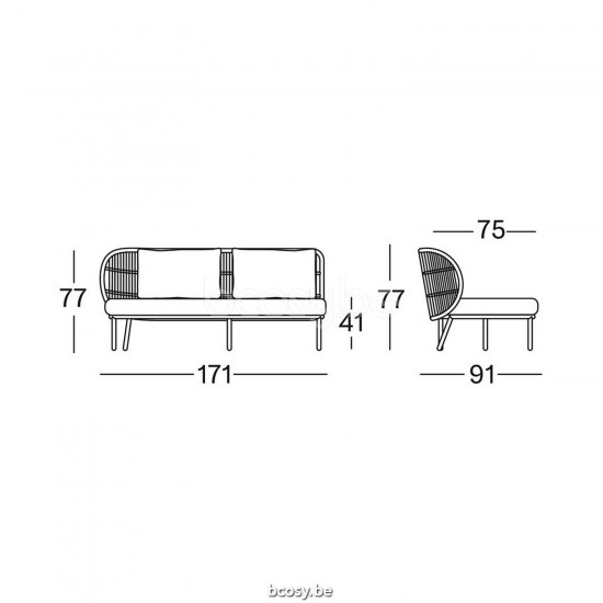 Vincent Sheppard Kodo Modular 2 Seater Right Dune White Aluminium frame Dune White Rope Polypropylene.