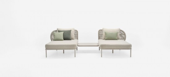 Vincent Sheppard Kodo Chaise Longue Modulaire Droite cadre en Aluminium Blanc dune Corde Blanc dune Polypropylène.