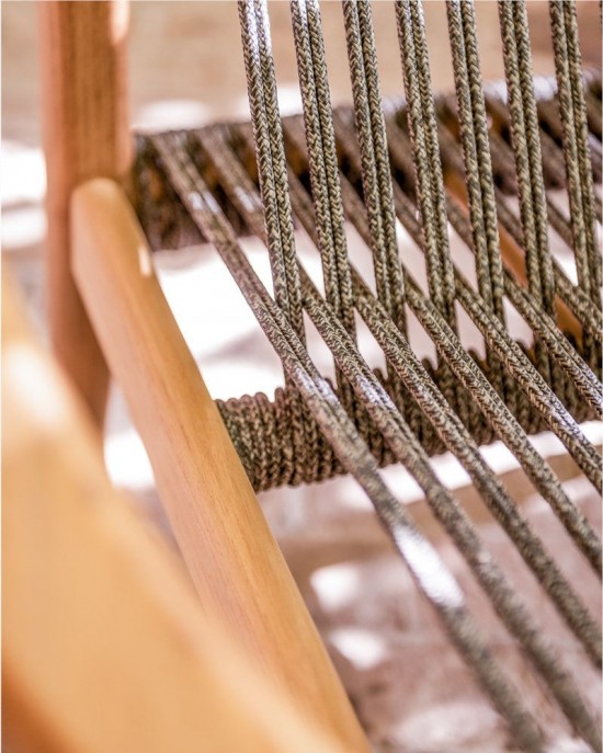 Vincent Sheppard Frida Lounge Stuhl Rahmen aus Unbehandeltes Teakholz Dune Weiß Seil Polypropylen.