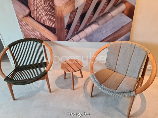 Vincent Sheppard Frida Loungesessel Frida Lounge Stuhl Rahmen aus Unbehandeltes Teakholz Dunkelgrün Seil Polypropylen.