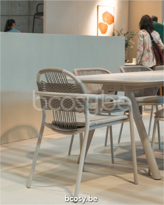 Vincent Sheppard Cleo garden outdoor dining chairs Sage Green Aluminium frame Misty Dots Rope Polypropylene.