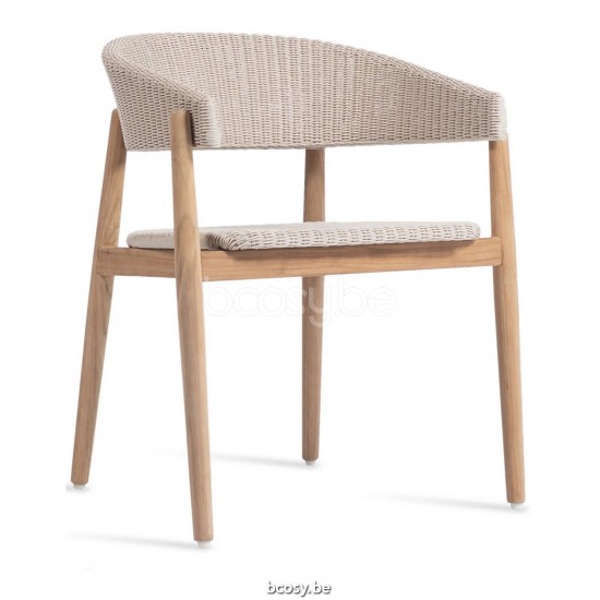 Vincent Sheppard Mona Stoel Onbehandeld Teak Houten frame Old Lace Wicker Polyethyleen.