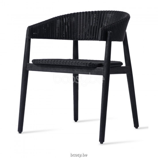Vincent Sheppard Mona Stoel Geborsteld Zwart Teak Houten frame Zwart Wicker Polyethyleen.