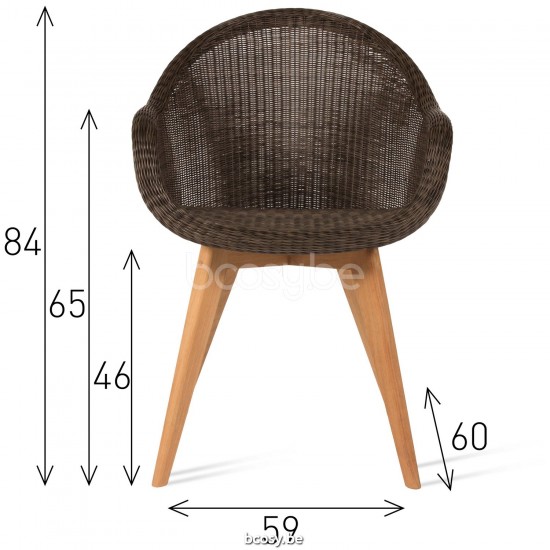 Vincent Sheppard Edgard Dining Chair Untreated Teak frame Mocca Wicker Polyethylene.